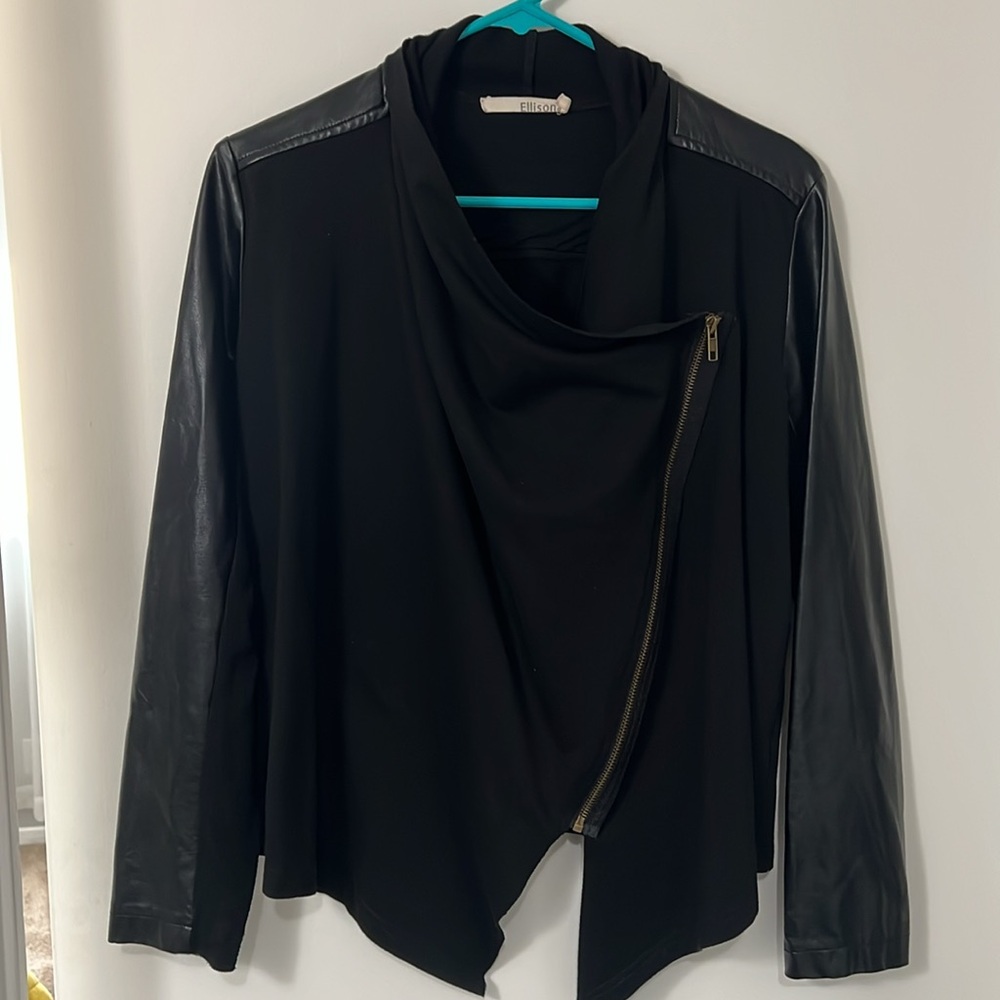 Black faux, leather trim jacket - Picture 3 of 5
